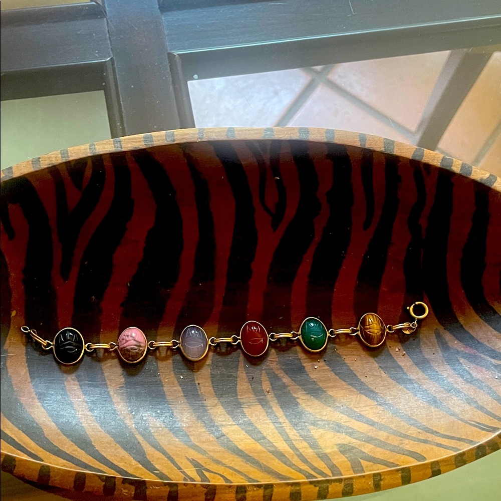 Elegant Multi-Stone vintage Scarab 12k gold filled Bracelet
